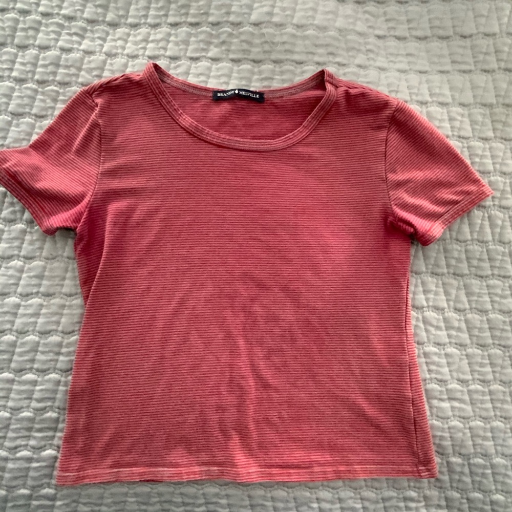 Brandy Melville Red/Grey Stripe Crop Tee Size OS